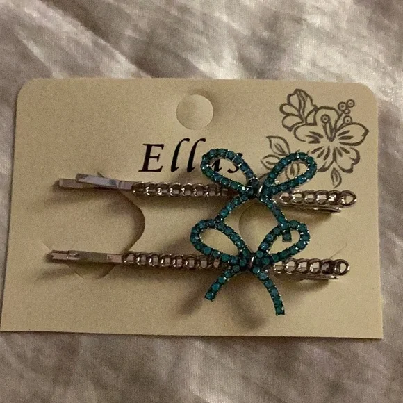 🌺NWT Just Too Amazing Rhinestone Blue Bow Hair Pins Make Perfect Gift 🌺 - Picture 4 of 7